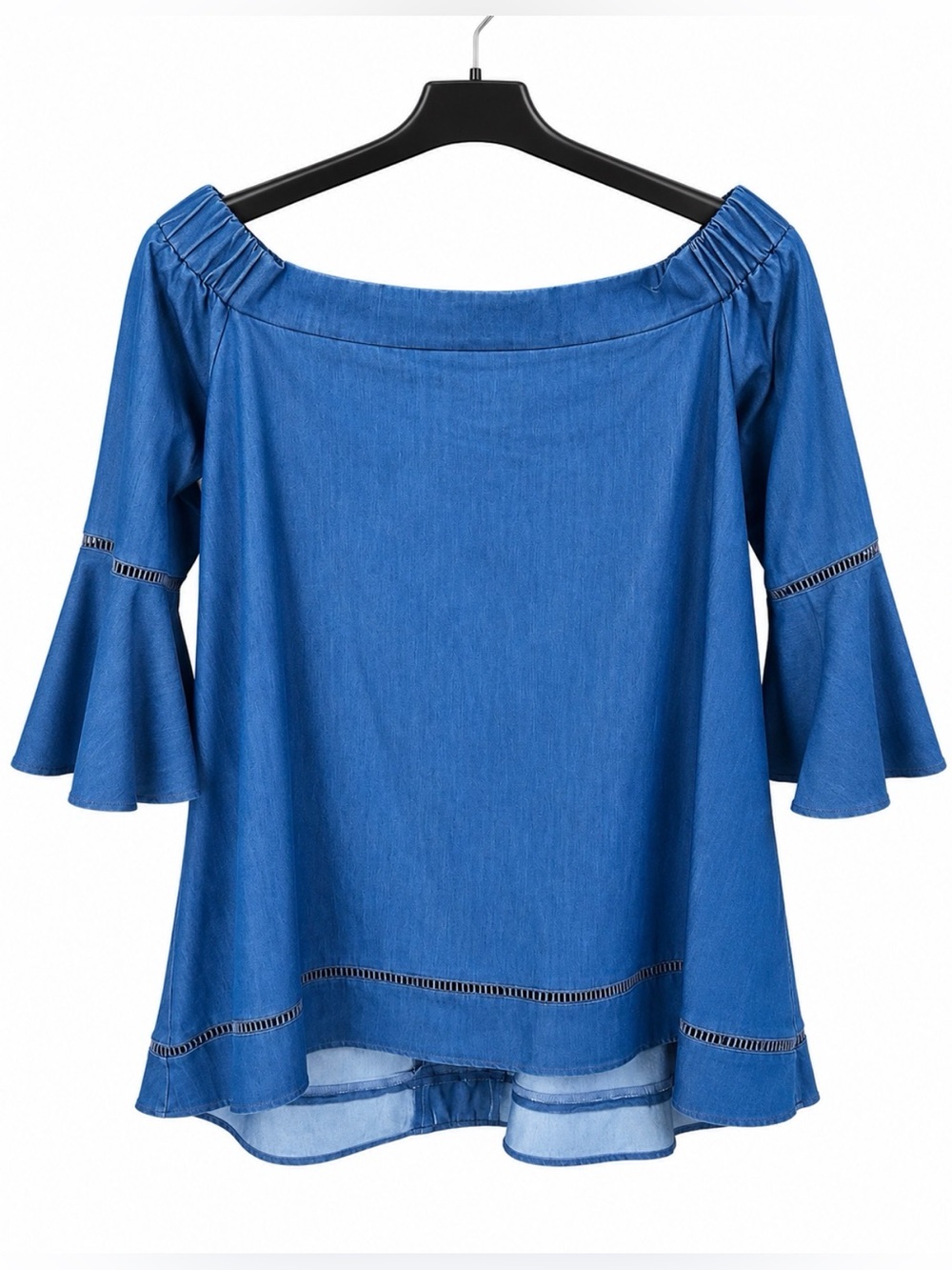 Gracia Royal Blue Off-The-Shoulder Bell Sleeve Blouse